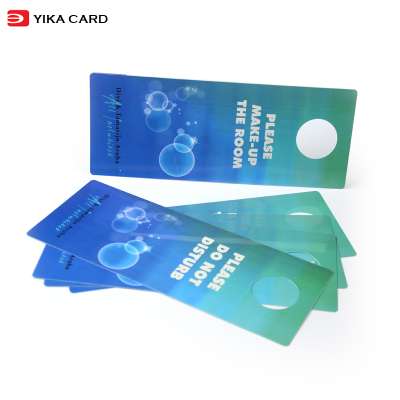 Customized cheap price hard plastic double sides printing pvc hotel door hanger with cutting